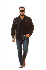 Fototapeta premium man walking on white background to cut out for visualization, generative AI