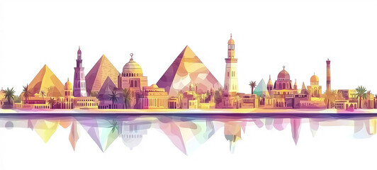 Obraz premium Watercolor Painting of Cairo Egypt City Skyline on white background 