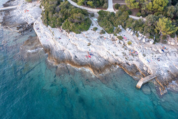 Aerial landscape of ocean and rocks off the coast of Croatia 