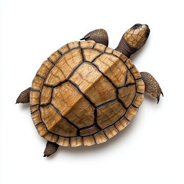 A beautifully detailed turtle resting on a white background, showcasing its intricate shell patterns and serene presence.
