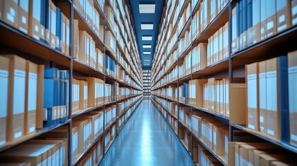 Fototapeta premium Endless Rows of Files in a Library or Archive