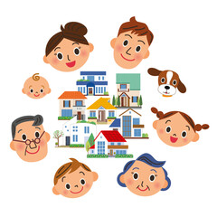 色々な一戸建てを見ている三世代家族