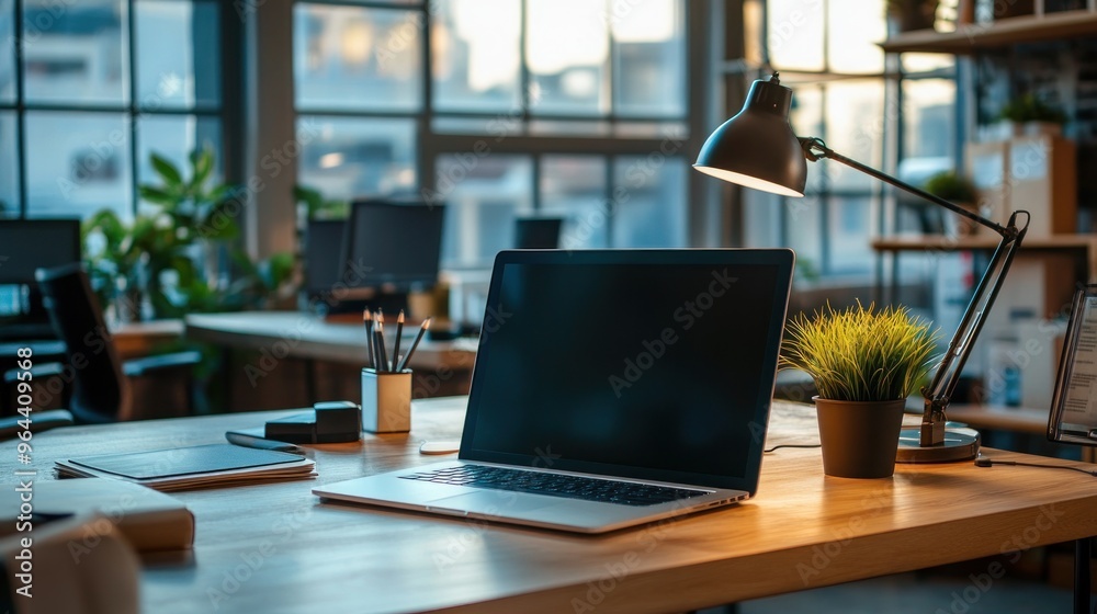 Wall mural Laptop on a Desk in an Office