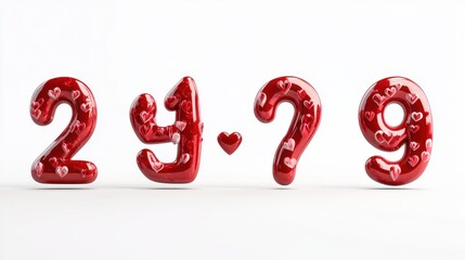 Unique 3D numbers from 0 to 9, each stylized for Valentine Day, set against a clean white background, ideal for romantic celebrations.