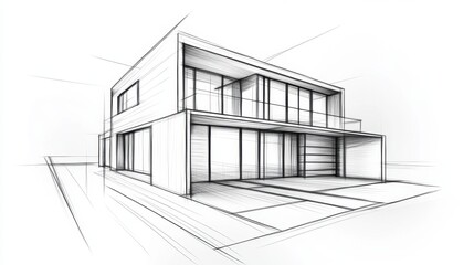 The outline of a house is drawn with minimalist lines, creating a stylish and elegant architectural representation.