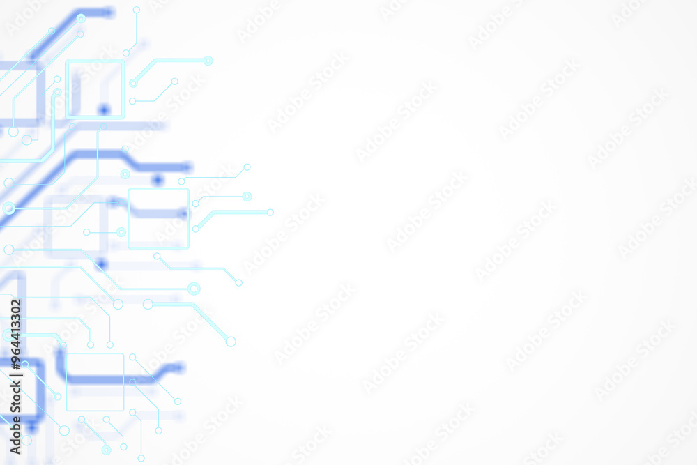 Poster abstract blue circuit background with light white and grey tones. 3d rendering