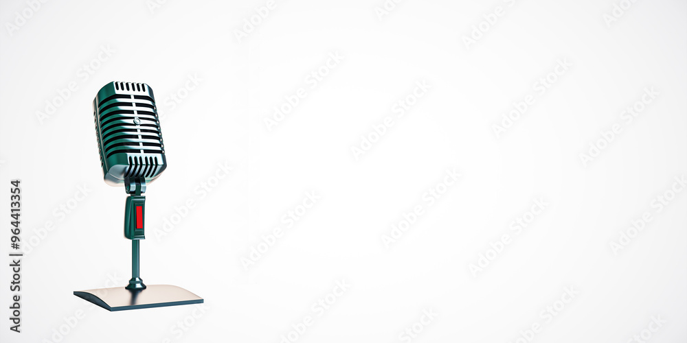 Poster Retro Microphone on Stand Isolated on White Background. 3D Rendering