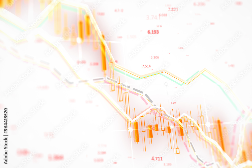 Aufkleber financial charts displaying a downward trend on a light background. 3d rendering