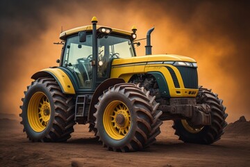 Modern tractor on a colored background. ai generative