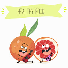 Funny fruity grapefruit characters. Comic elements, hand drawn style. Vector illustration for stickers, posters, prints. Funny fruits.