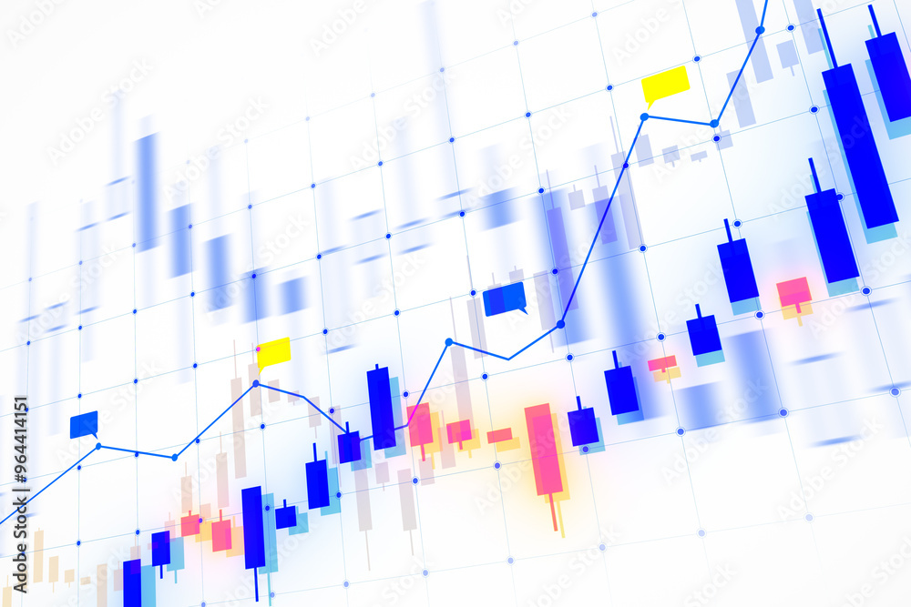 Aufkleber Abstract digital financial chart with upward trend on gradient background. 3D Rendering