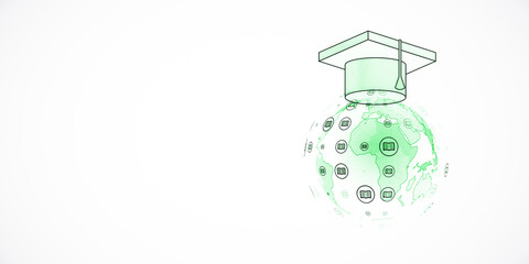 Global Education Concept with Graduation Cap Illustration. 3D Rendering