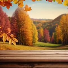 a picture of a field with a wooden table and a sunlit background.