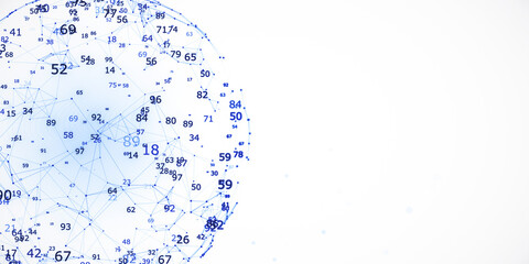 Abstract background with interconnected blue numbers on a white backdrop. 3D Rendering