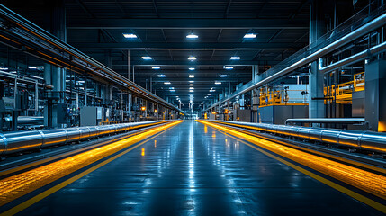 Obraz premium Industrial plant with silver pipes running along the ceiling