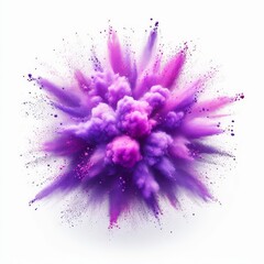 bright purple paint color powder festival explosion burst isolated white background.
