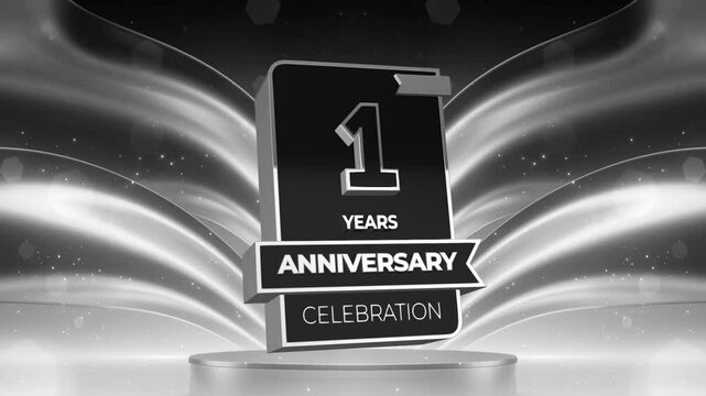 1 year,  1st anniversary loop,  looped  video, lower third, background, backdrop in 3D Metallic Gold, silver 
