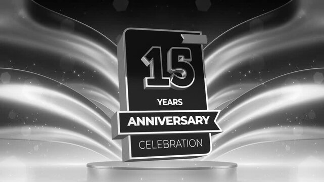 15 year,  15th anniversary loop,  looped  video, lower third, background, backdrop in 3D Metallic Gold, silver 