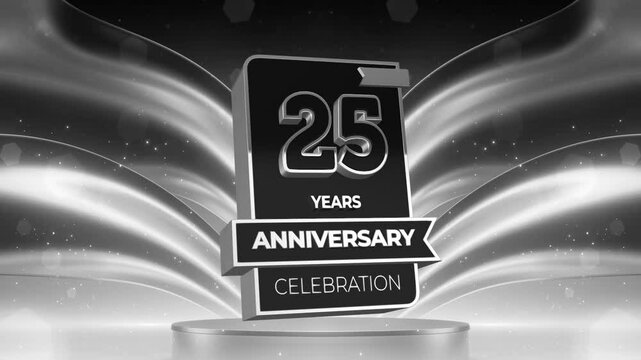 25 year,  25th anniversary loop,  looped  video, lower third, background, backdrop in 3D Metallic Gold, silver 