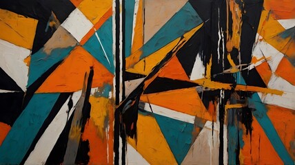 An abstract interpretation of Halloween, geometric shapes, bold colors, symbolic elements, abstract style, expressive brushstrokes, perfect for Halloween