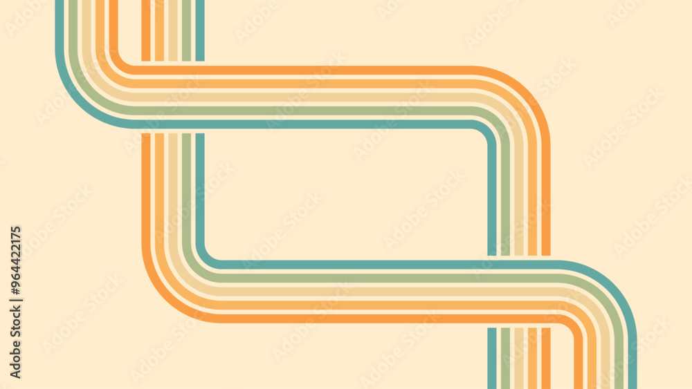 Wall mural abstract background of rainbow groovy wavy line design in 1970s hippie retro style. vector pattern r