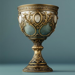 3D model of medieval cup made of metal. Solid background, isolated element, design illustration