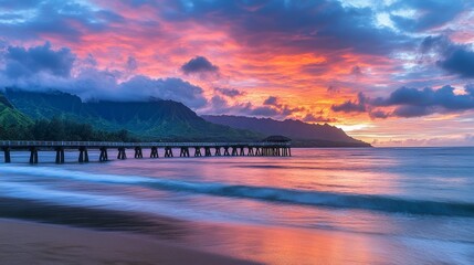 Hanalei Bay bathed in golden sunlight, Na Pali backdrop.