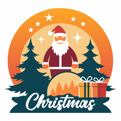 Merry Christmas with Santa Claus T-Shirt Design Illustration