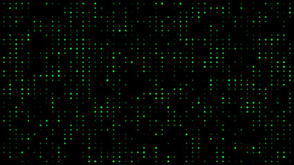 Abstract green lights background with lighting green dots glowing pattern black background