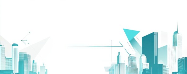 Modern minimalistic corporate background with abstract cityscape design showcasing sleek architecture and geometric elements in a serene blue-green palette