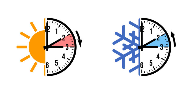 spring forward and fall back pictograms, winter and summer time change vector icons