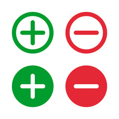 Fototapeta premium green plus and and minus round icon set, increase decrease vector pictogram, positive negative signs