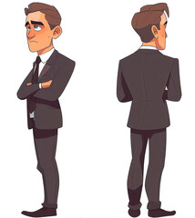 Drawing of a character in a suit, business man and woman