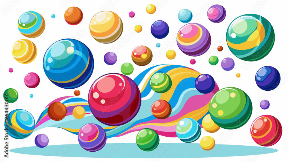 Sticker abstract colorful falling balls on white background