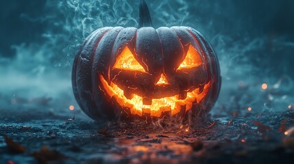 Sweeping shot of a custom pumpkin carving