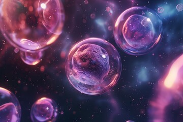 Abstract glowing cells in a colorful space. Science fiction and futuristic design concept for visual effects.