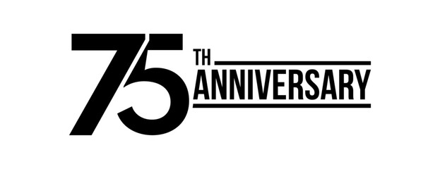 75th anniversary celebration label, seventy five years jubilee congratulation card vector template, happy birthday sign, event invitation card