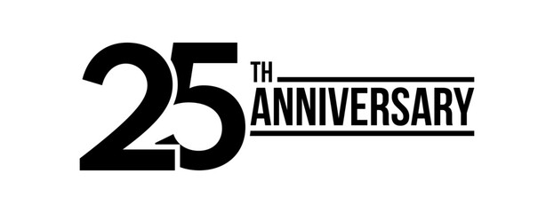 25th anniversary celebration label, twenty five years jubilee congratulation card vector template, happy birthday sign, event invitation card