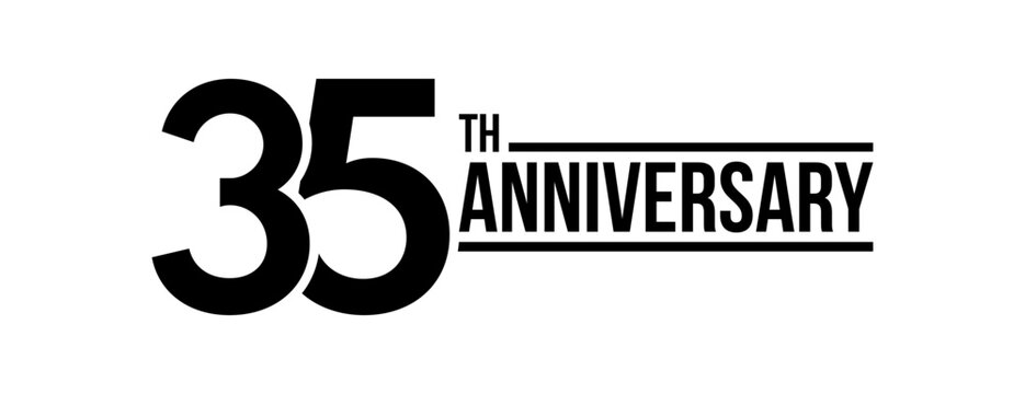 35th anniversary celebration label, thirty fifth years jubilee congratulation card vector template, happy birthday sign, event invitation card