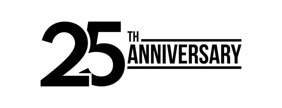 25th anniversary celebration label, twenty five years jubilee congratulation card vector template, happy birthday sign, event invitation card