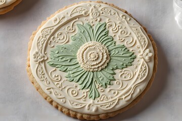 A beautifully decorated German springerle cookie with an embossed design, Ai Generated