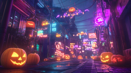 Neon City Halloween: Jack-o'-lantern Street