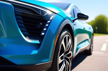 The front wheel and headlight of the car close up