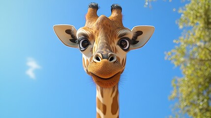 Icon of a giraffe with large eyes and a friendly smile, its long neck curving slightly to create a playful look.