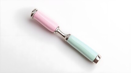 Pink and Green Vintage Shaving Razor on White Background