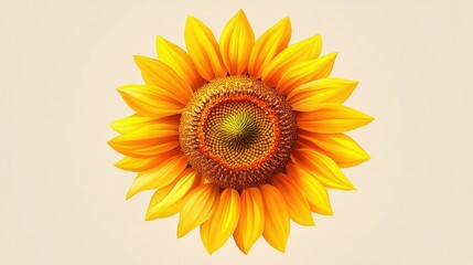 Fototapeta premium Icon of a sunflower with detailed petals and a vibrant center, set against a minimalist background.