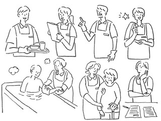 介護、福祉系のお仕事セットB、線画