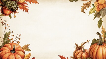 Classic Thanksgiving Border with Pumpkins, Leaves, and Cornucopia - Autumn Harvest Decor for Seasonal Greetings