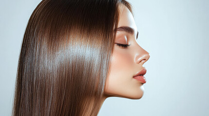 Naklejka premium A woman with long hair is sitting with her head tilted back