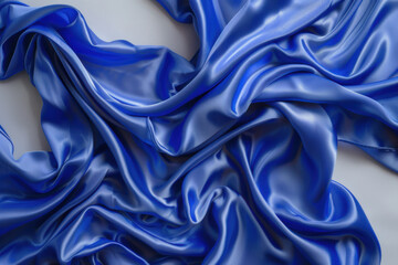 Fototapeta premium Vibrant blue satin fabric, smooth flowing texture with soft folds